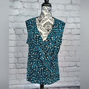 George Womens Stretch Knit Size L Faux Wrap Polka-dot Print Sleeveless Top B20